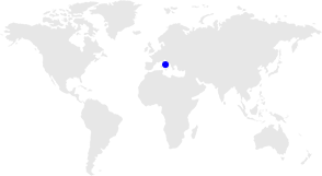 Point on 'Italy' in world map