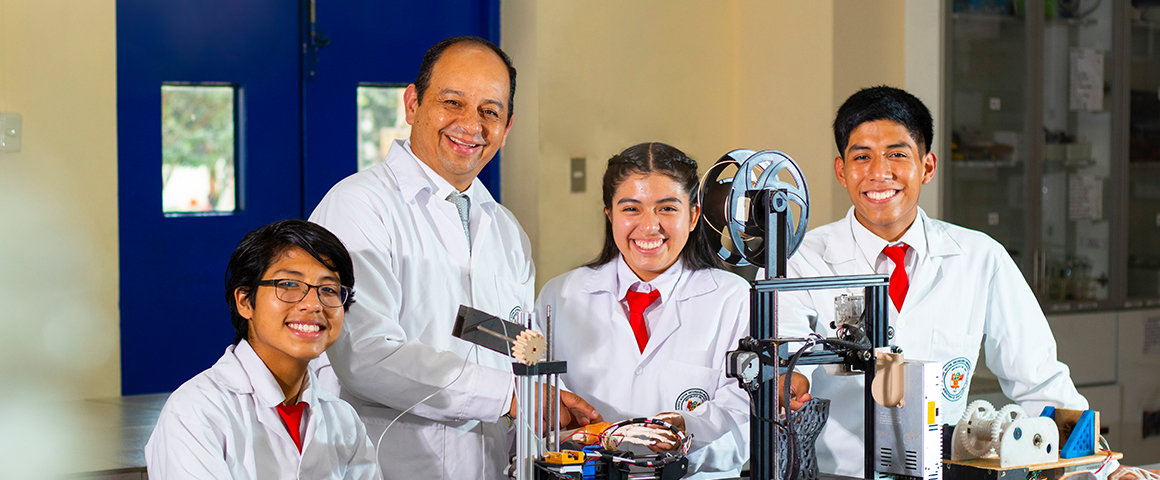 Photo of students and professor